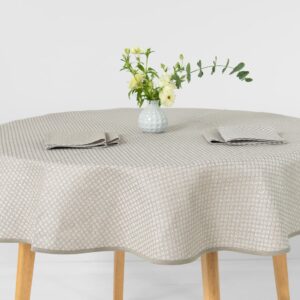 Round/oval linen cotton beige tablecloth
