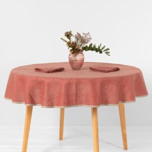 Round/oval linen cotton red tablecloth, main
