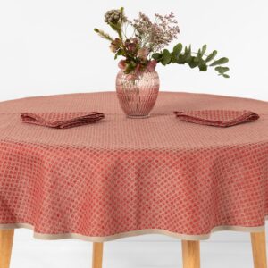 Round/oval linen cotton red tablecloth