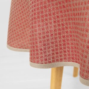 Round/oval linen cotton red tablecloth with beige piping