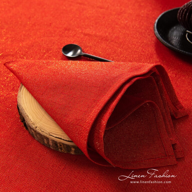 Linen red napkins in half linen .