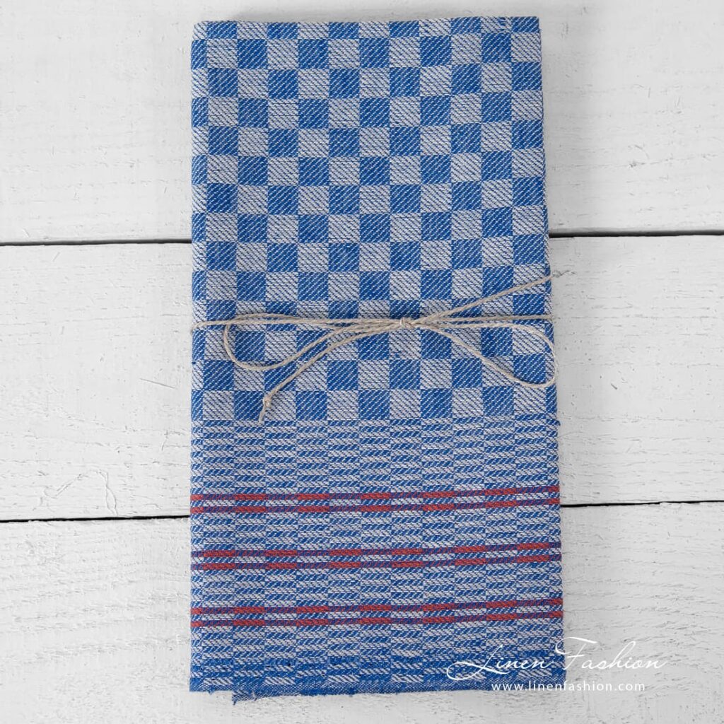 Blue checked linen kitchen towel