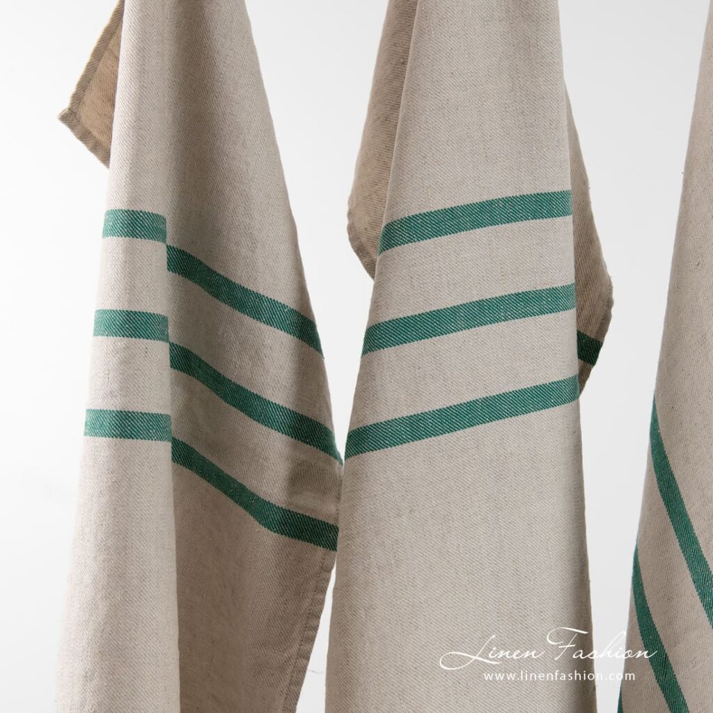 VILLA natural color towel with green stripes