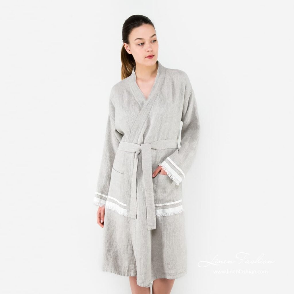 Grey linen womens robe, malta.