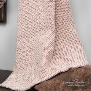 Linen cotton towel in white red honeycomb pattern