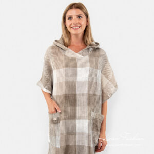 Poncho towel sewn from waffle pattern linen cotton fabric