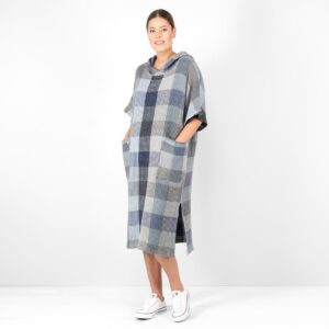 BINGO Pončo sivo-modré kockované