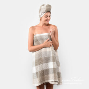 Linen wrap towel with checks