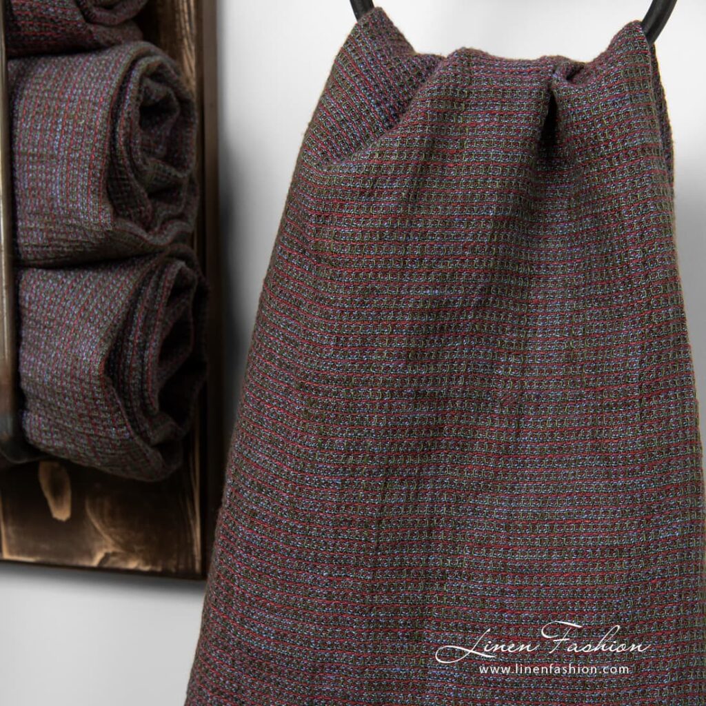 Multicolored linen towel, waffle pattern