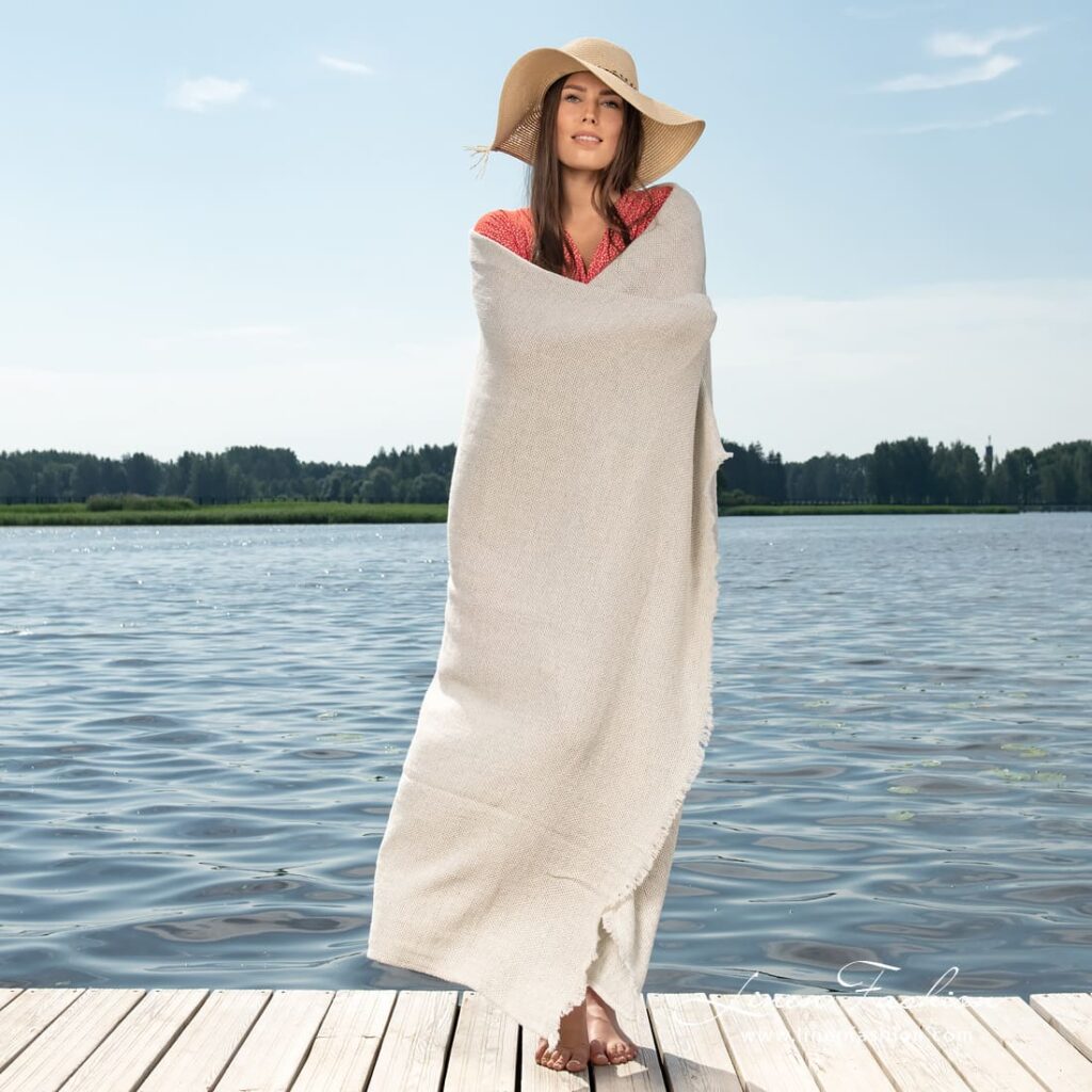 Linen light grey beach towel