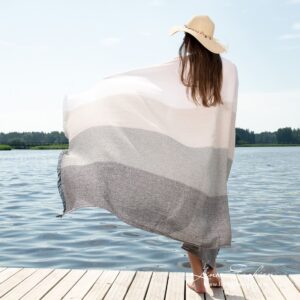 Linen cotton beach towel in wide horizontal stripes