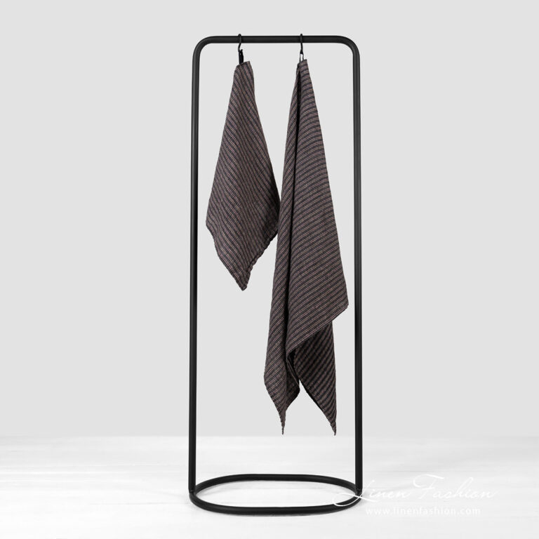 Linen brown striped bath towel.