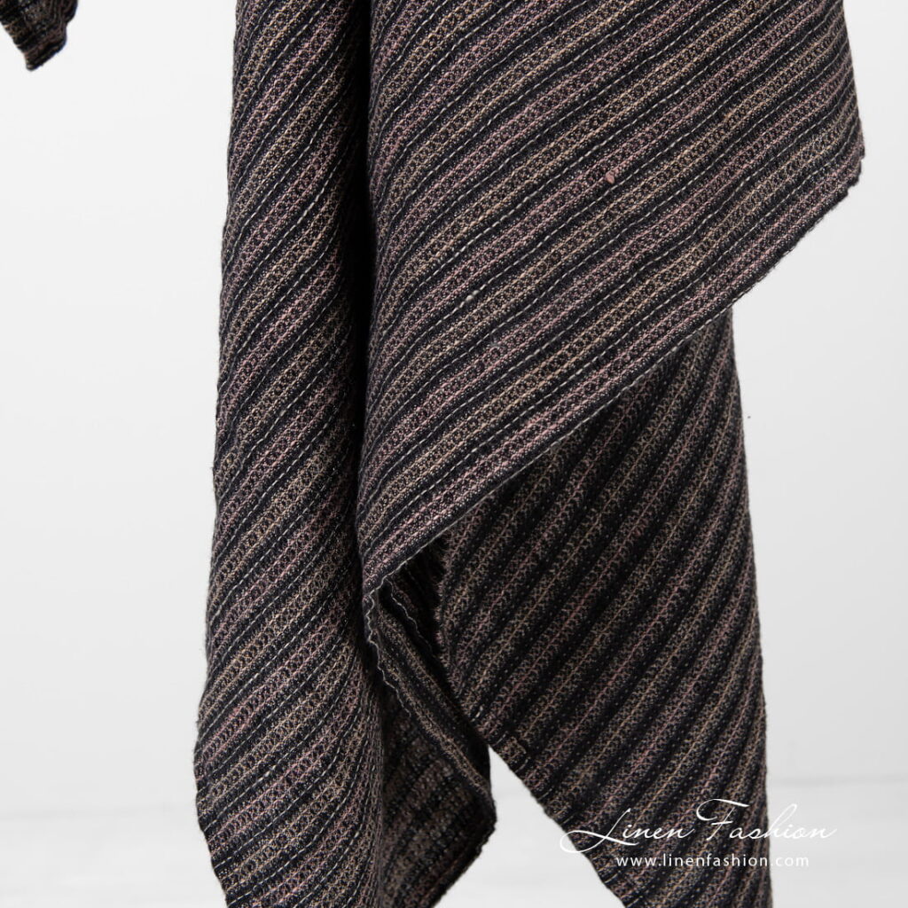 Linen brown striped bath towel, washed.