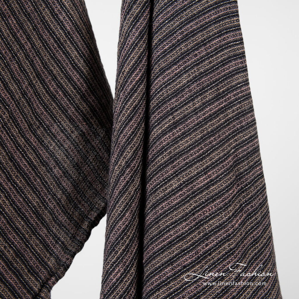 Linen brown striped bath towel, waffle design.