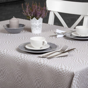 Dark beige checked linen cotton tablecloth