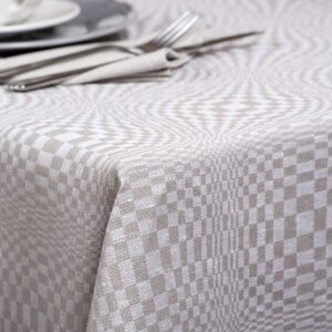 Dark beige checked linen cotton tablecloth
