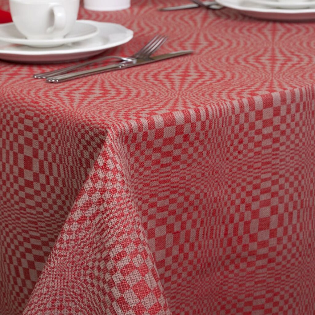 Red checked linen cotton tablecloth
