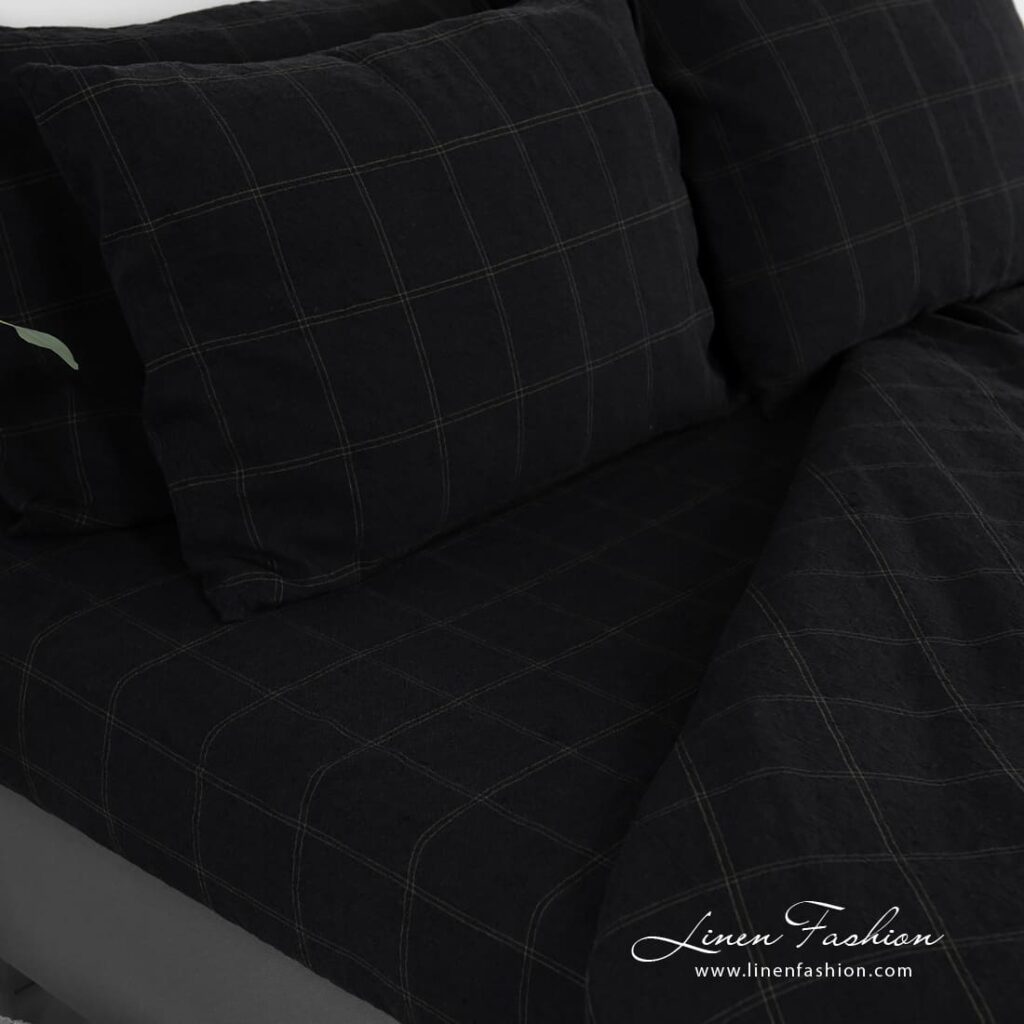 BOSKA black linen cotton flat and fitted sheets