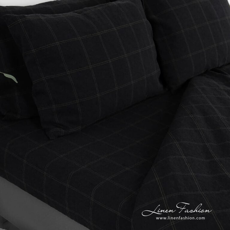BOSKA black linen cotton flat and fitted sheets
