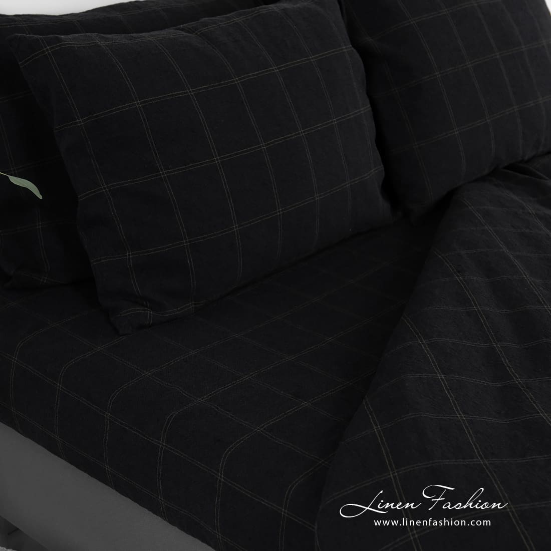 BOSKA black linen cotton flat and fitted sheets