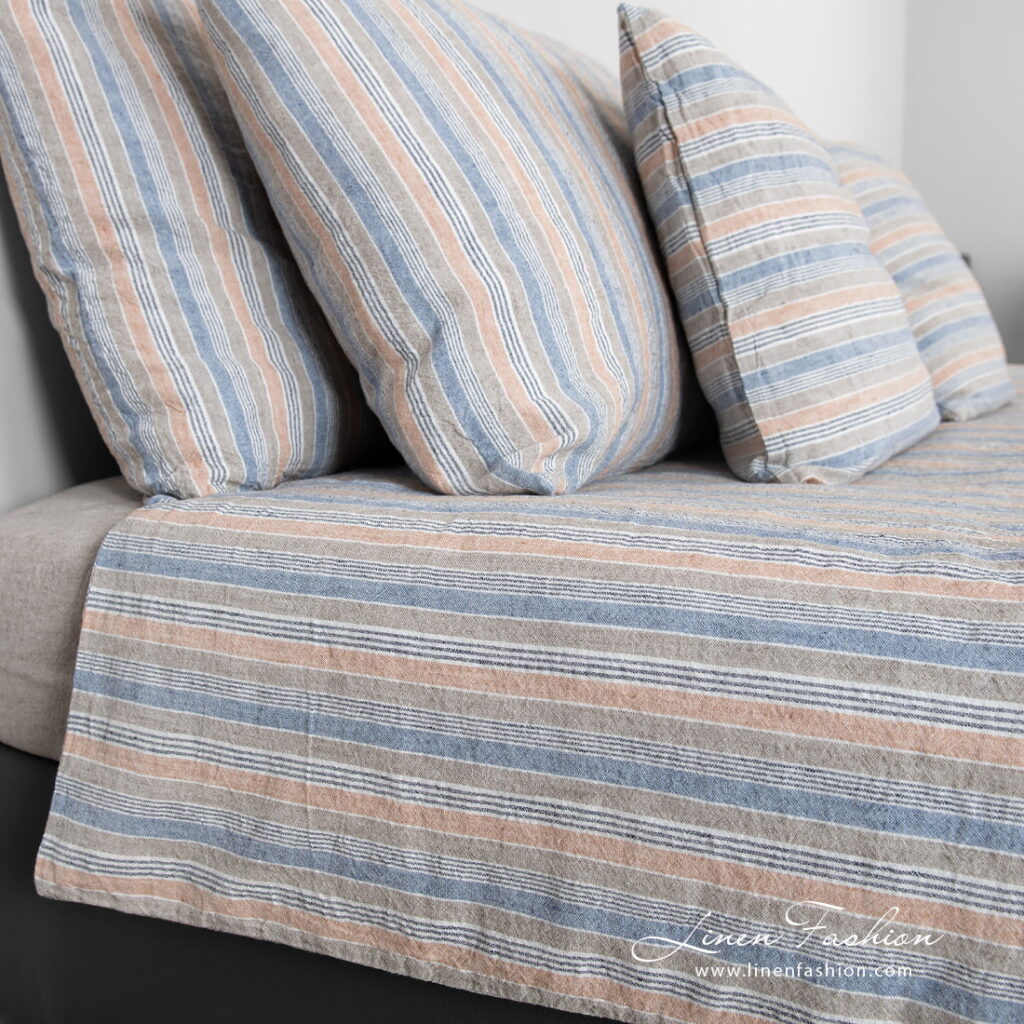 linen cotton bedlinen in stripes, duvet cover.