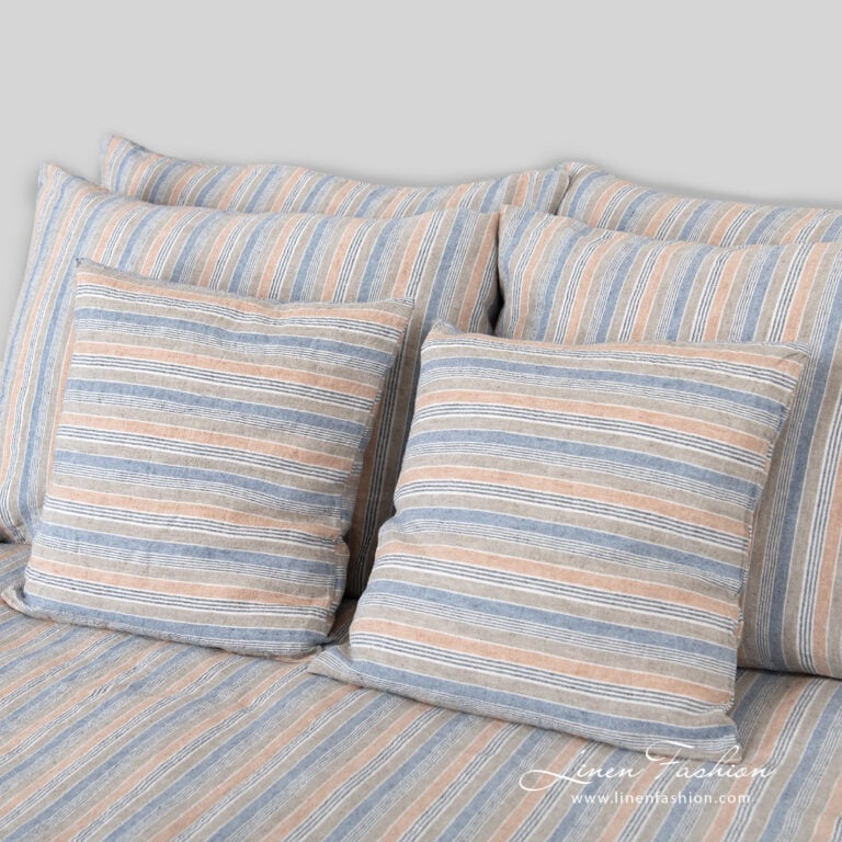 linen cotton bedlinen in stripes, cushion covers.