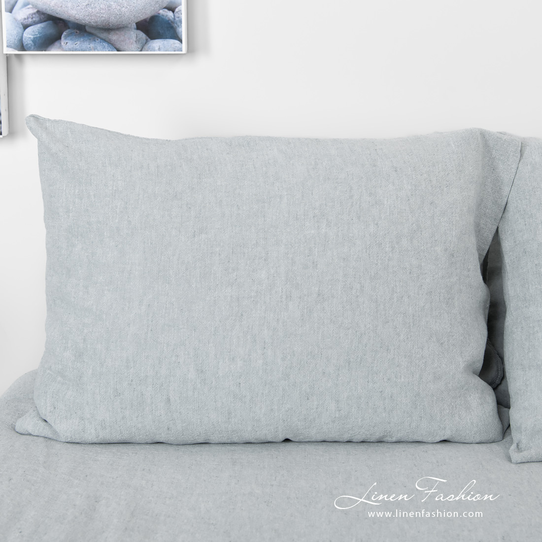 linen cotton blue grey bedlinen, pillow case.