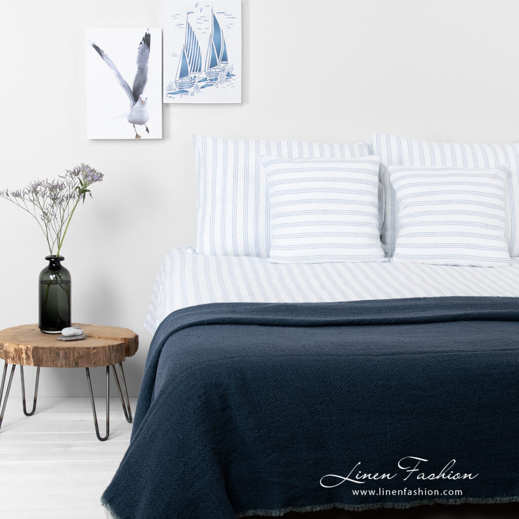 linen cotton white striped bedlinen.