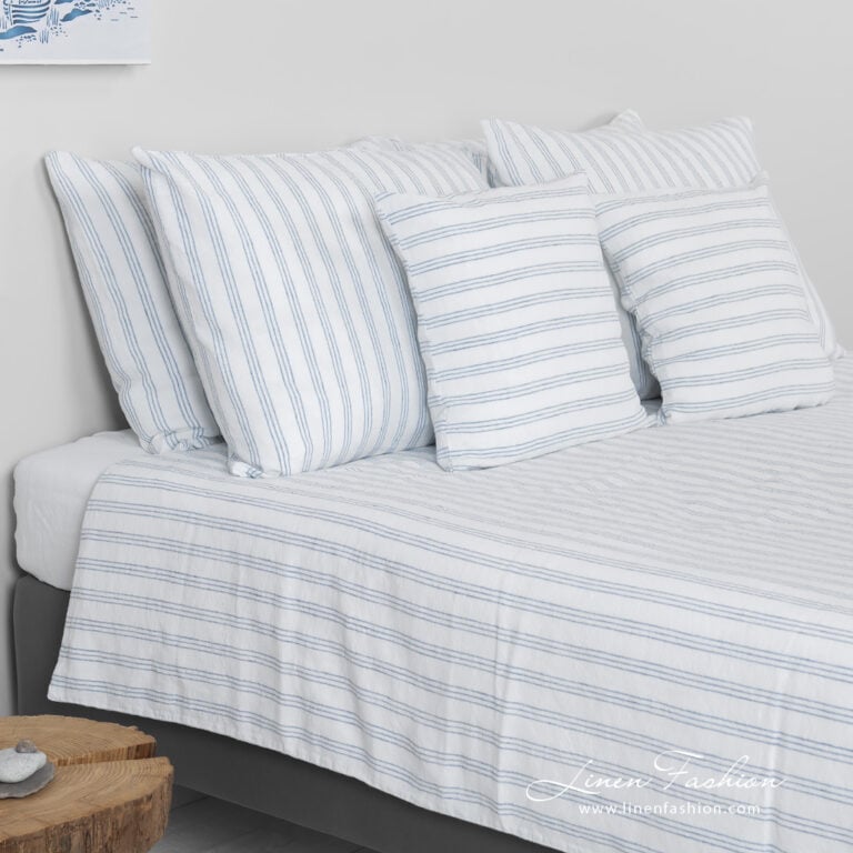 linen cotton white striped bedlinen, duvet cover.
