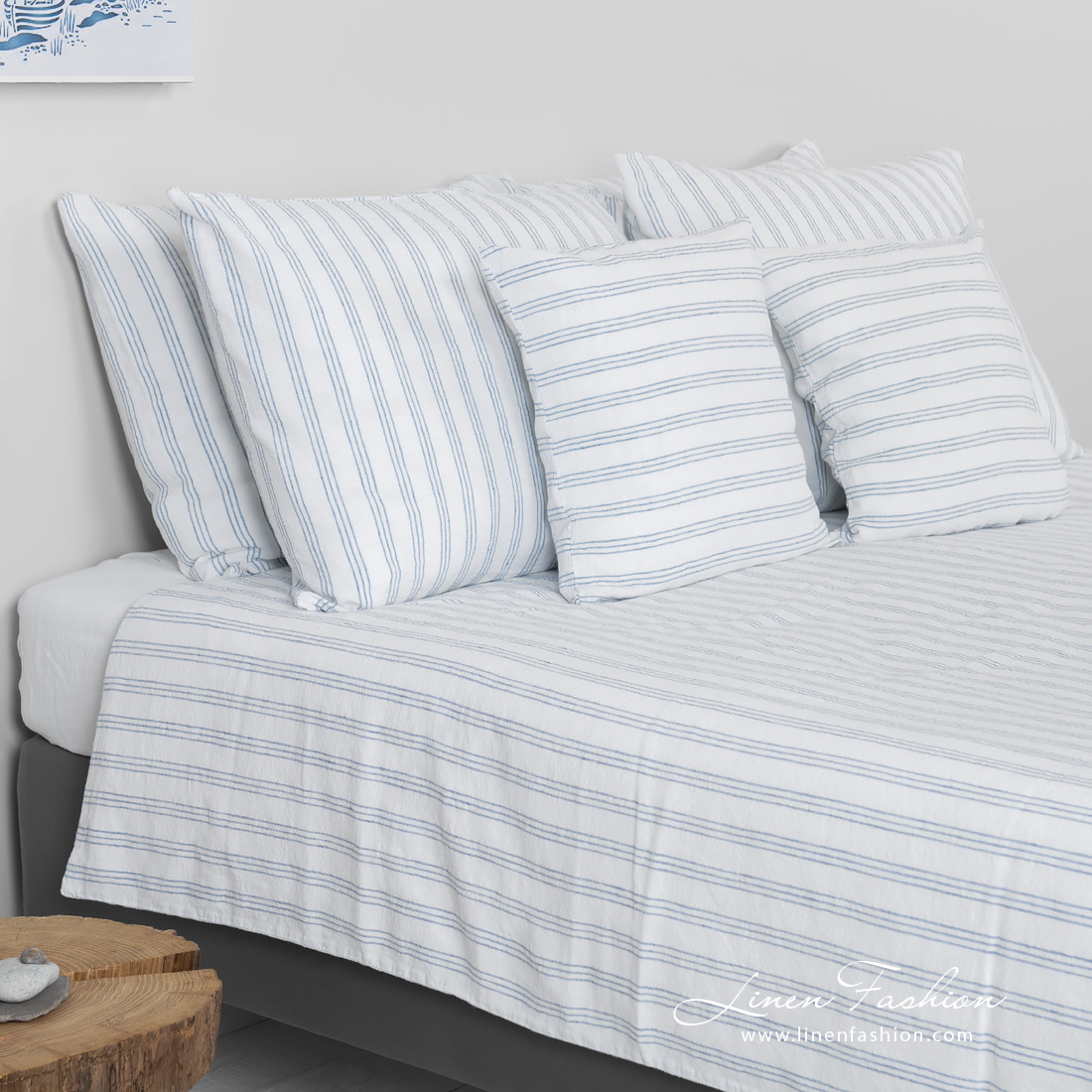 linen cotton white striped bedlinen, duvet cover.