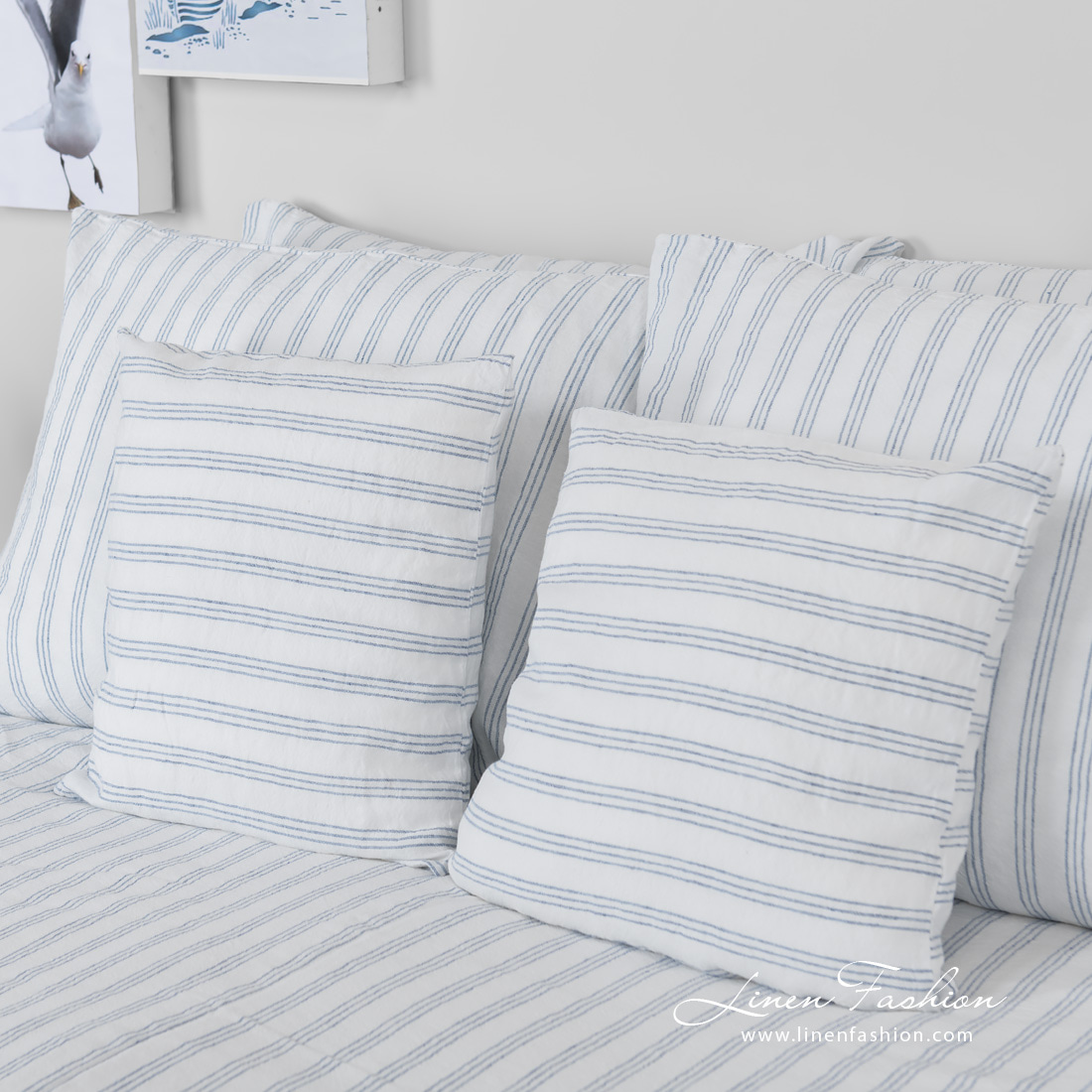 linen cotton white striped bedlinen, pillow cases all sizes.