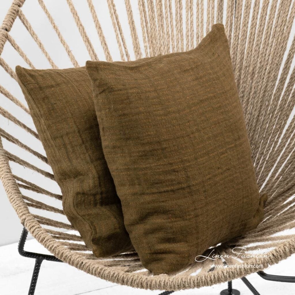 Green linen cushion cover, fargo.