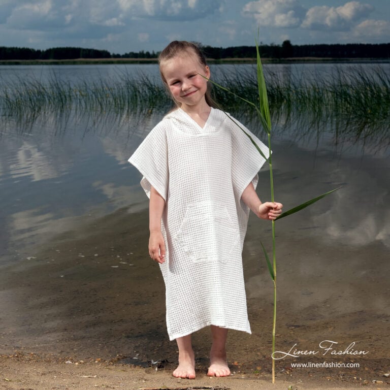 White linen poncho towel for kids