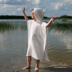 White linen poncho towel with hood
