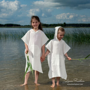 White linen blend childrens poncho