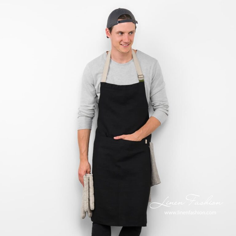 Black linen apron, JAZZ.