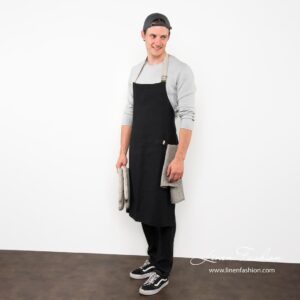 100% linen black apron, jazz.