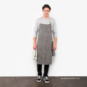 100% linen apron in black/grey, jazz.
