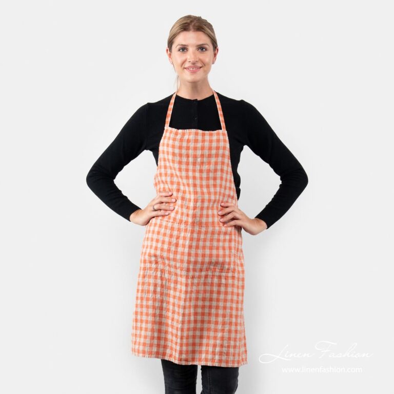 Linen check apron, gamma
