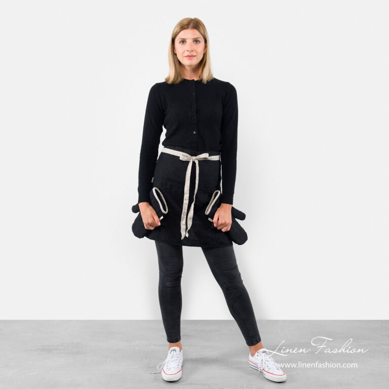Linen black short apron