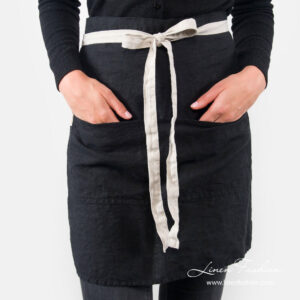 Pure linen black apron with large pocket