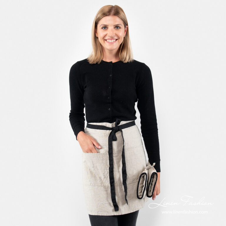Linen natural color short waist apron