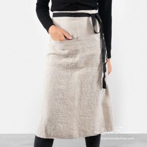 100% linen long apron in grey color.