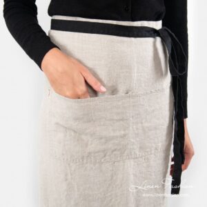 Grey colored linen apron, bistro.