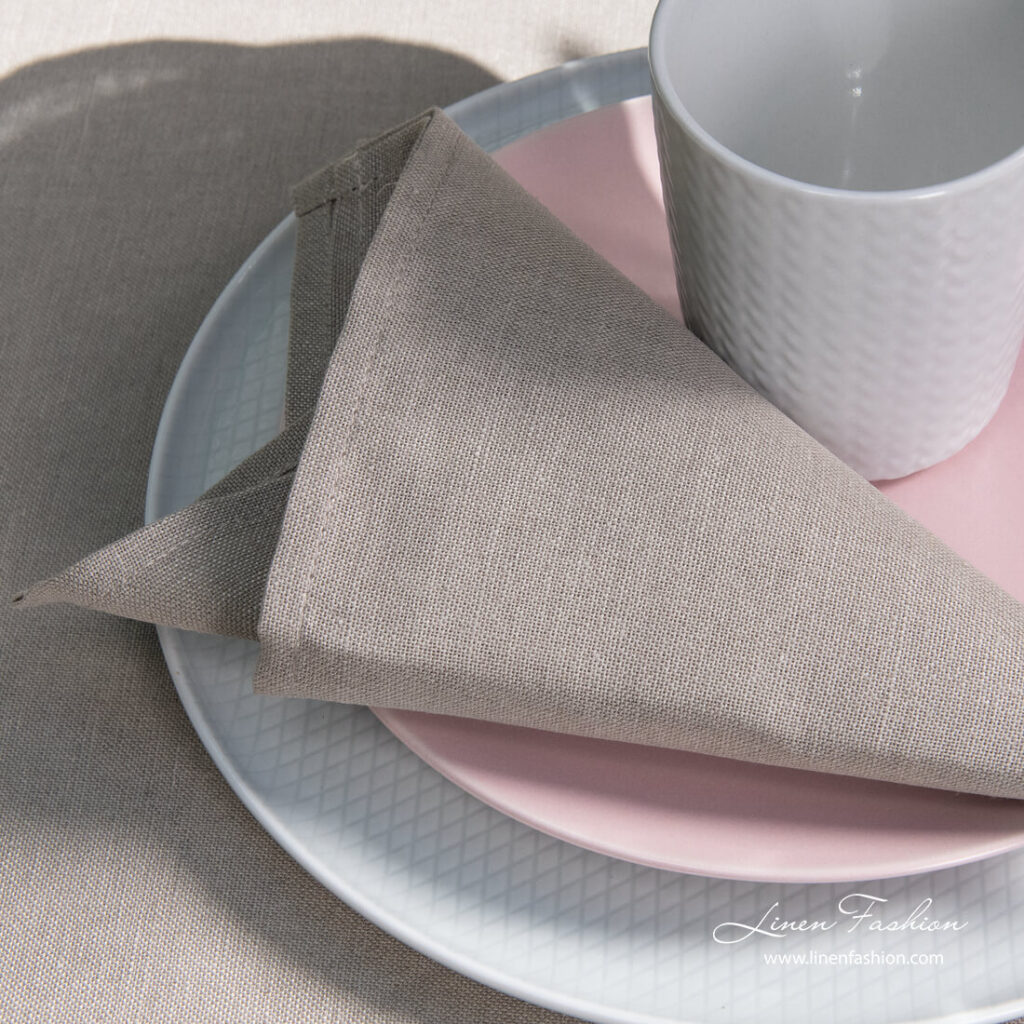 Light grey, simple hem linen blend napkin