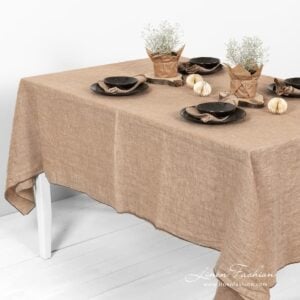Brown tablecloth.