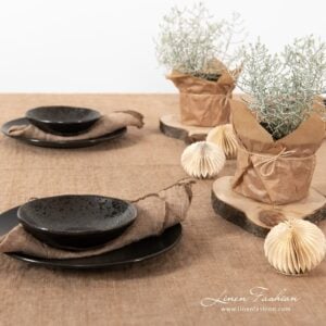 Brown colored tablecloth.