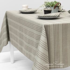 Greenish striped tablecloth