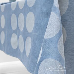 Blue tablecloth with greyish bubbles