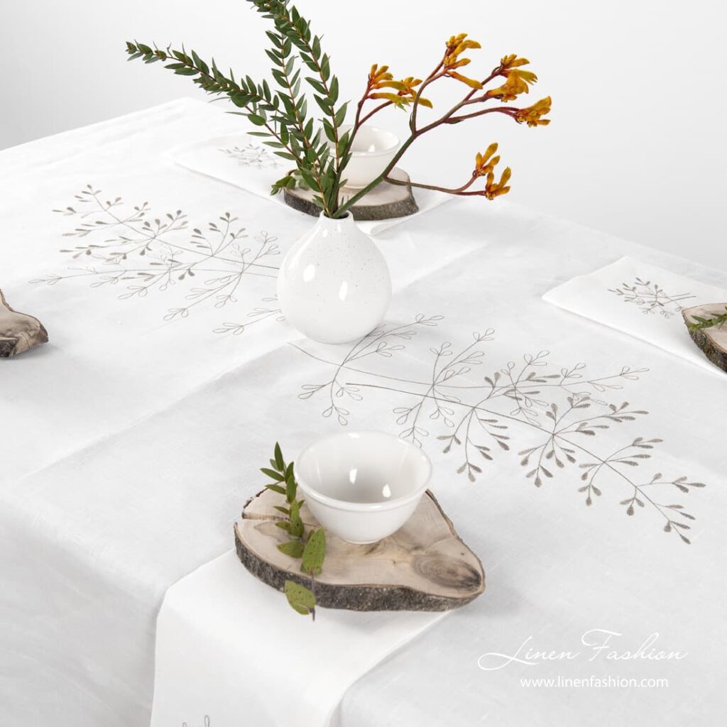 100% linen tablecloth in off-white color, juta.
